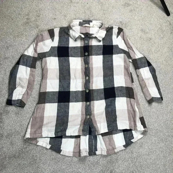 Soft Surroundings Button Down Shirt Casual Checkered Back Zipper Linen Bland M - Picture 1 of 9